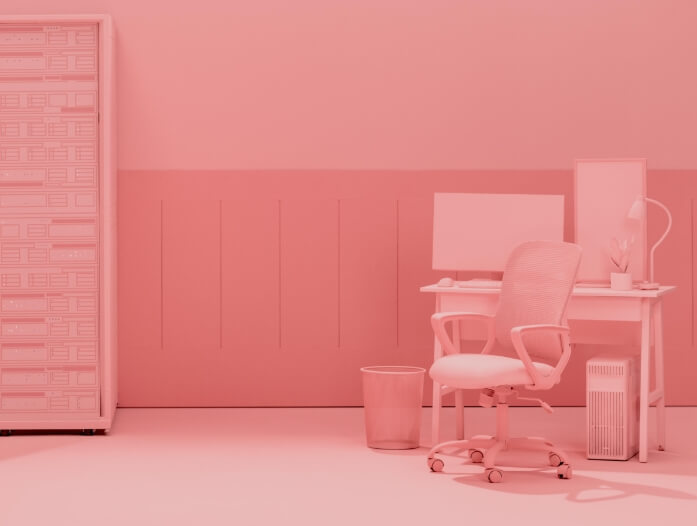책상과 의자가 있는 분홍색 배경